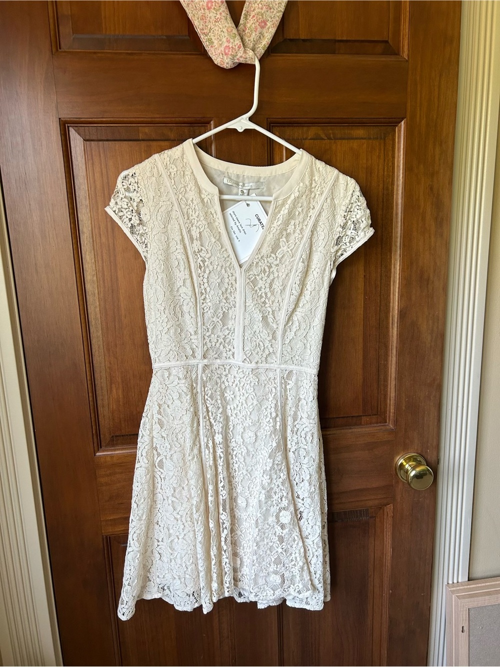 LC Lauren Conrad Cream Lace V-Neck Fit-and-Flare Mini Dress
